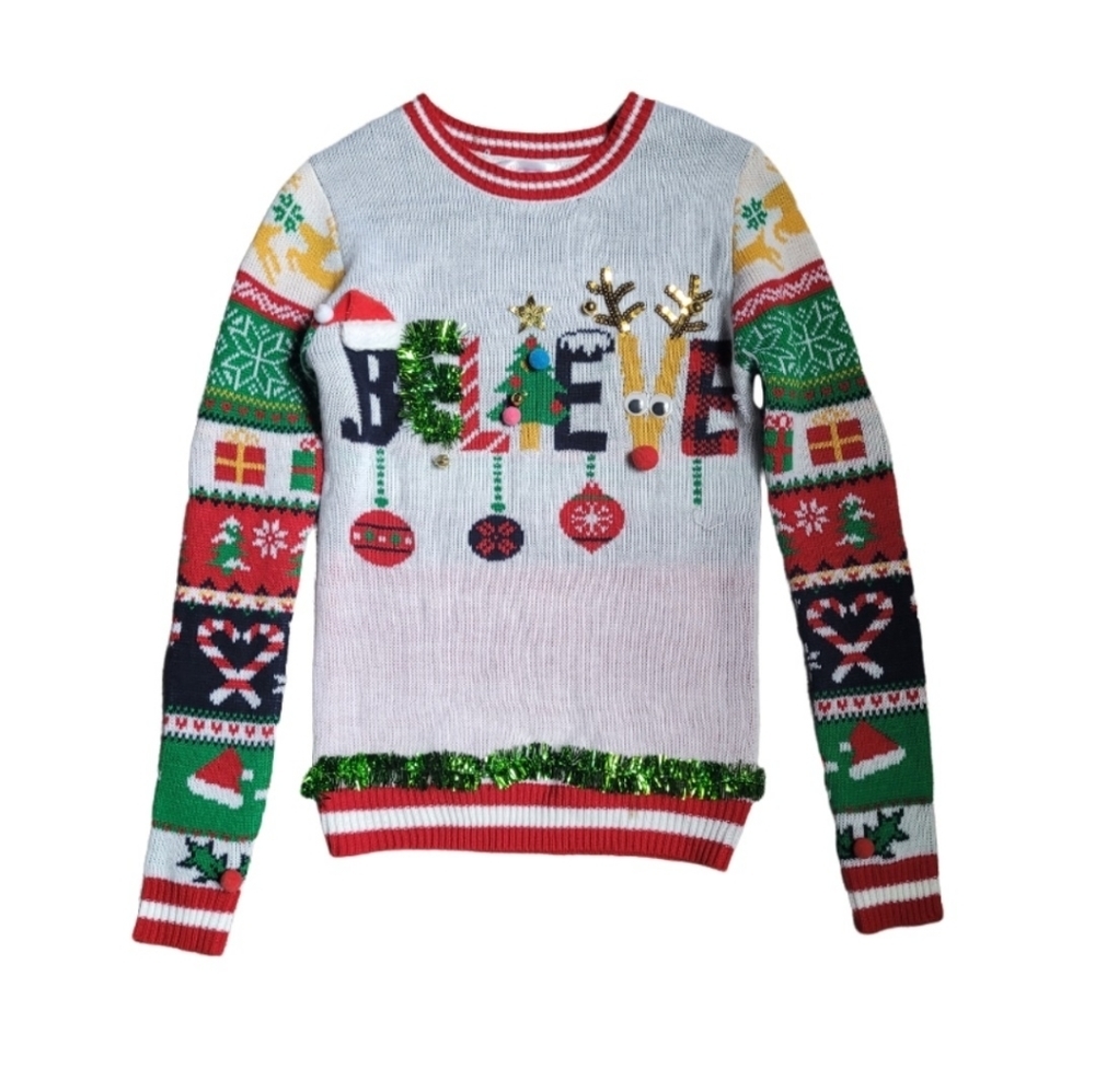 Festive Women's "Ugly" Christmas Sweater in Red, Green, White